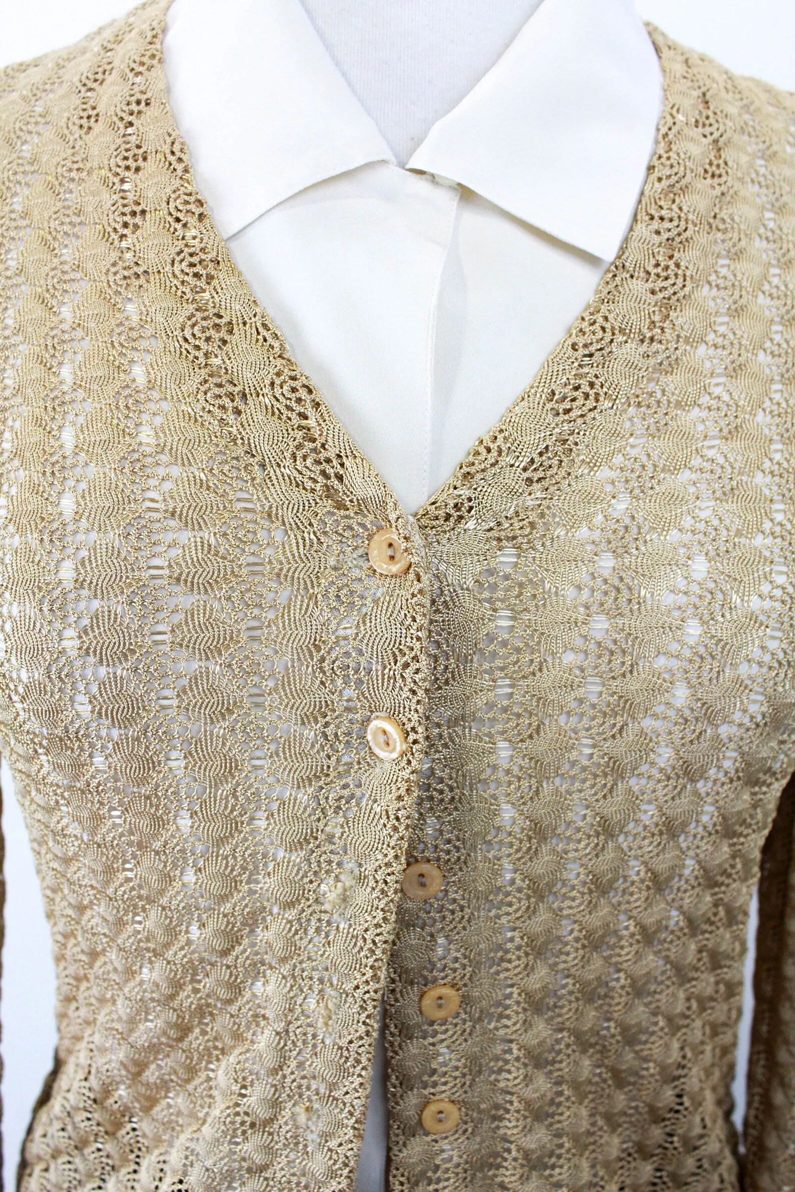 Vintage 1990s Dorothy Perkins Golden Crochet Cardigan, XS