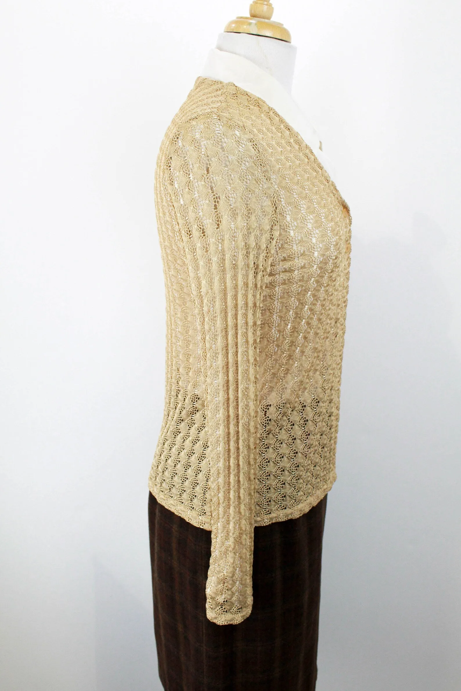 Vintage 1990s Dorothy Perkins Golden Crochet Cardigan, XS