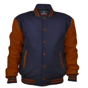 Woman Jacket Wool Leather Navy Blue/Brown