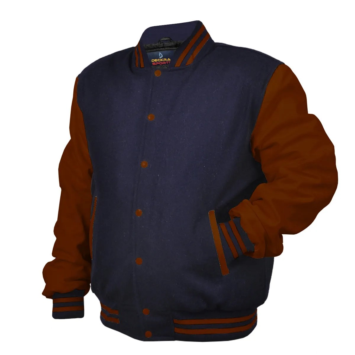 Woman Jacket Wool Leather Navy Blue/Brown