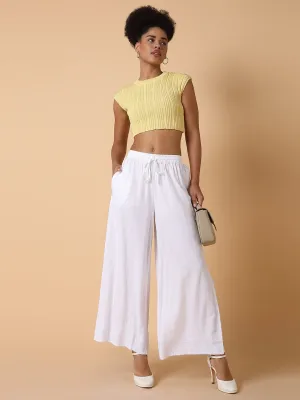 Women White Solid Loose Fit Palazzos