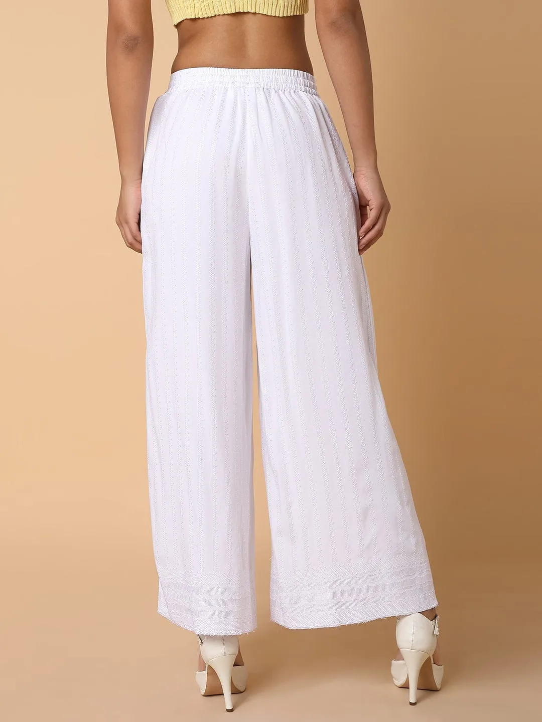 Women White Solid Loose Fit Palazzos
