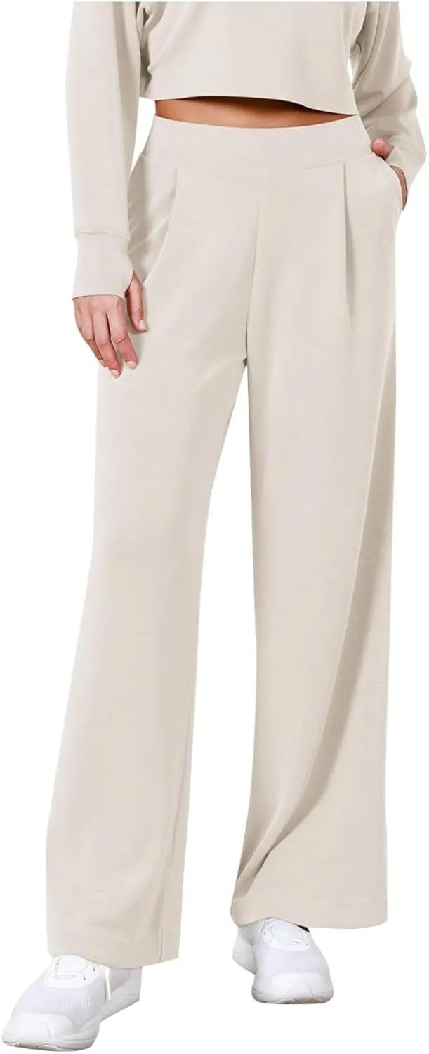 Womens Linen Blend Summer Casual Loose Palazzo Lounge Pants High Waist Stretchy Slim Fit Pants Travel