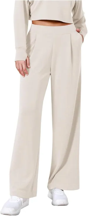 Womens Linen Blend Summer Casual Loose Palazzo Lounge Pants High Waist Stretchy Slim Fit Pants Travel