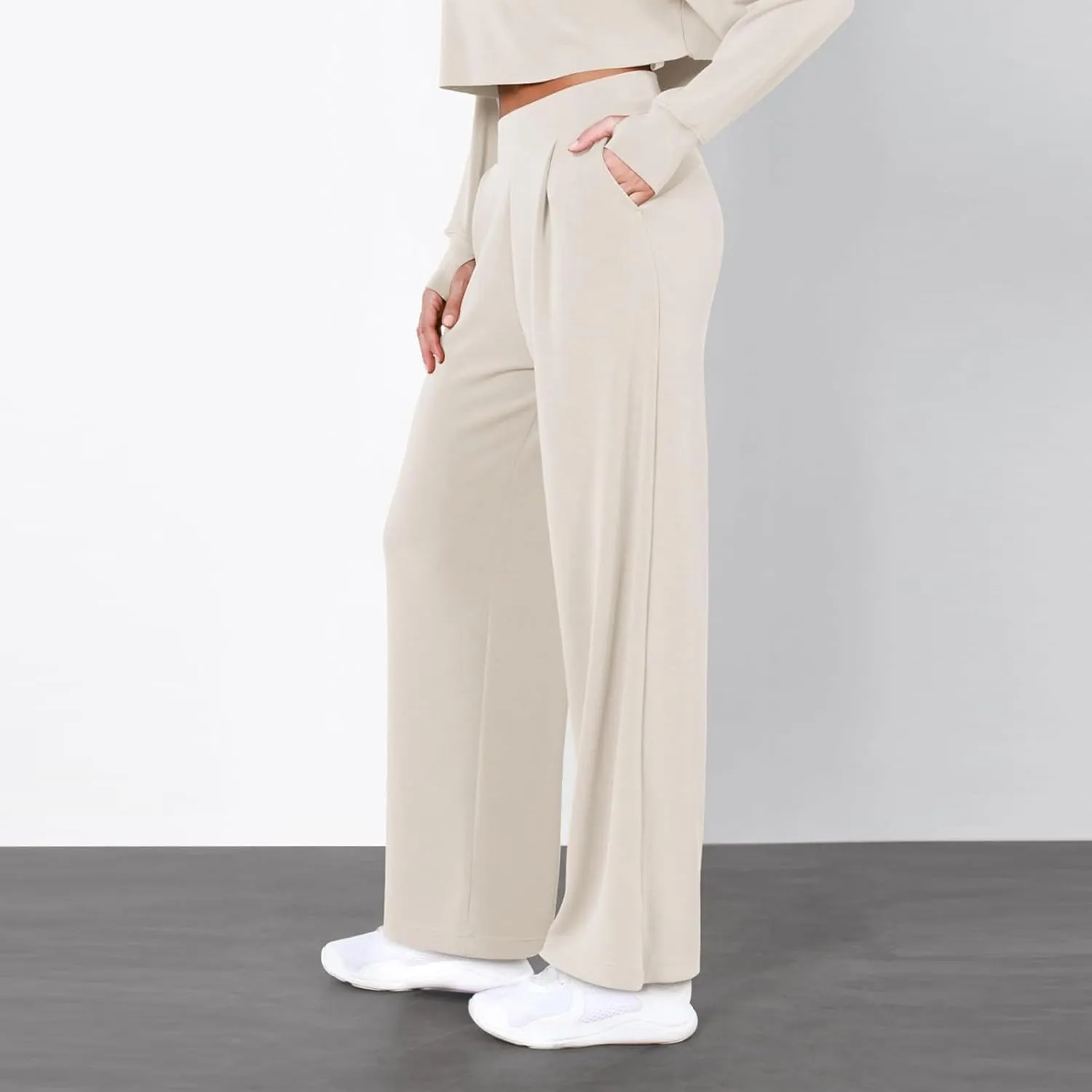 Womens Linen Blend Summer Casual Loose Palazzo Lounge Pants High Waist Stretchy Slim Fit Pants Travel