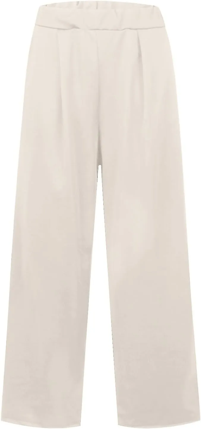 Womens Linen Blend Summer Casual Loose Palazzo Lounge Pants High Waist Stretchy Slim Fit Pants Travel
