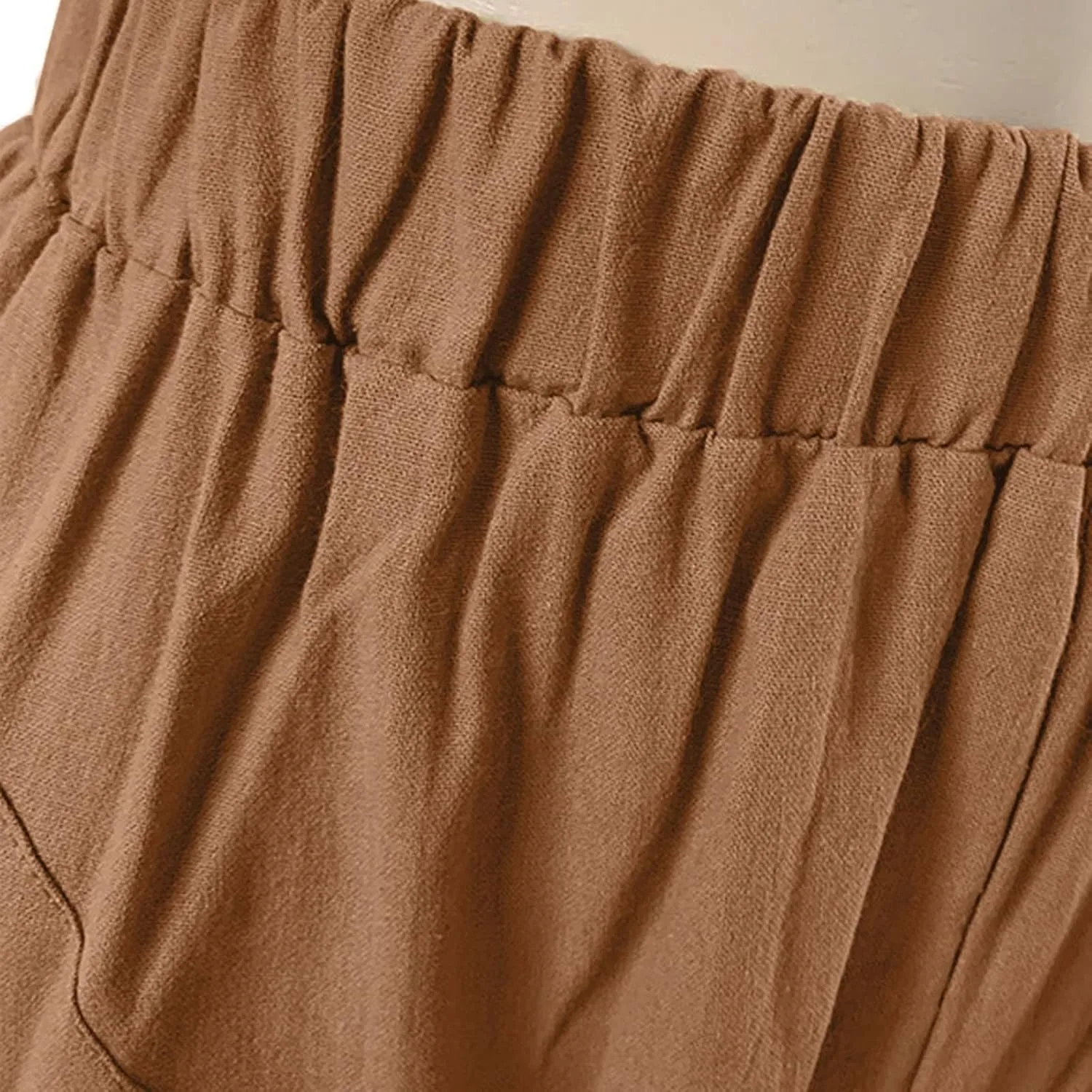 Women's Linen Summer Baggy Pant Trousers Elastic Waisted Wide Leg Loose Fit Trousers Vacation